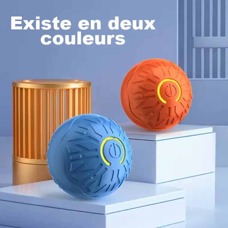 Balle interactive rebondissante existe en deux couleurs rouge/orange ou bleue