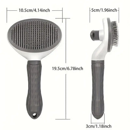Brosse de toilettage auto nettoyante. Les dimensions de face et de profil ! Longueur totale = 19.5 cm. Largeur du plateau 10.5 cm