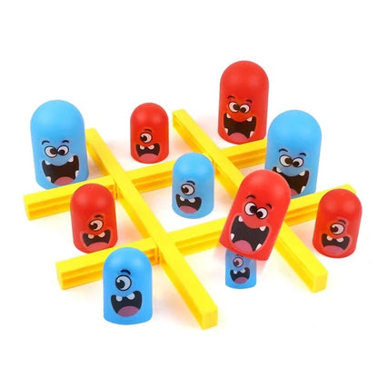 Jeu de morpion revisité 3 tailles 2 couleurs. Les plus grands mangent les plus petits. Vue sur le jeu complet