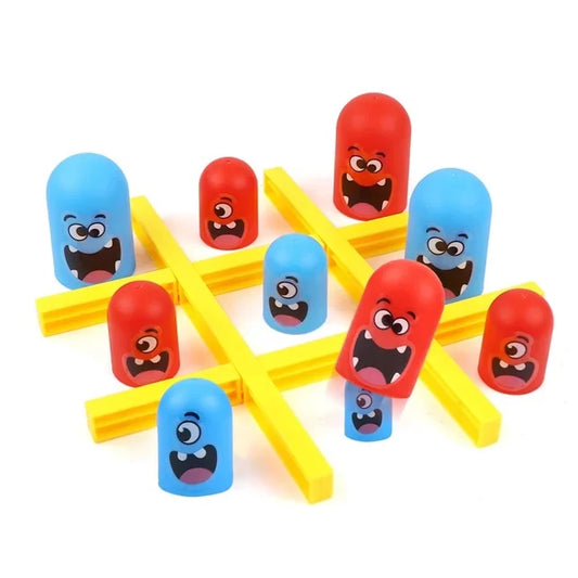 Jeu de morpion revisité 3 tailles 2 couleurs. Les plus grands mangent les plus petits. Vue sur le jeu complet