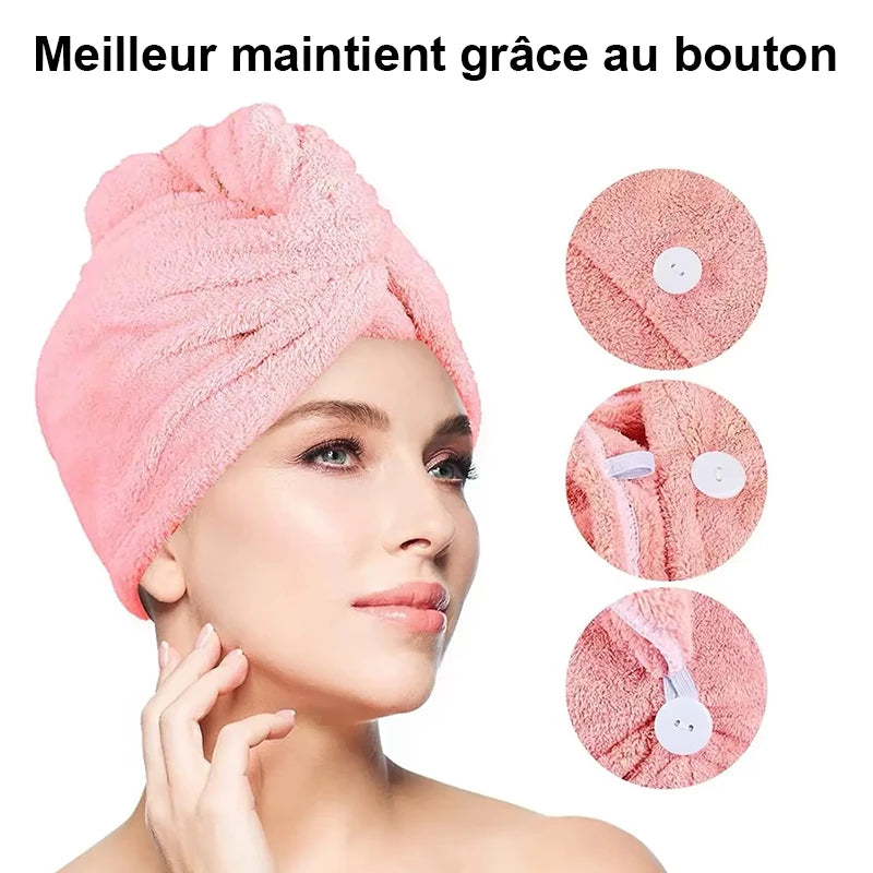 Serviette de séchage des cheveux rose. Meilleur maintient grâce au bouton