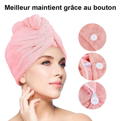 Serviette de séchage des cheveux rose. Meilleur maintient grâce au bouton